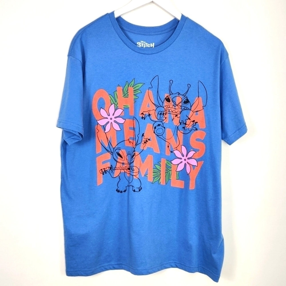 Disney Lilo & Stitch "OHANA MEANS FAMILY" Graphic Blue T-Shirt Size XL